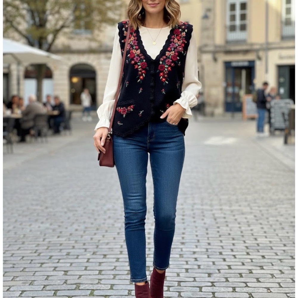 Erika Black and Red Floral Cardigan